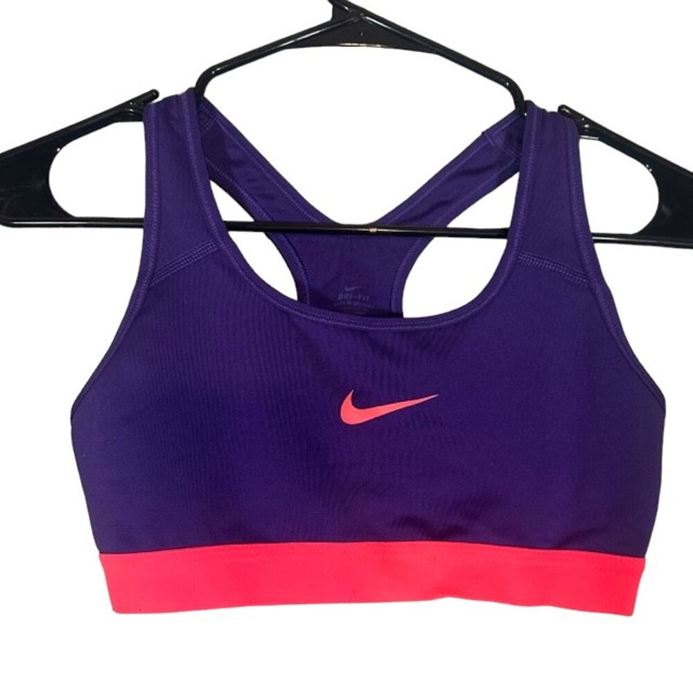 Nike Dri-Fit Purple & Pink Logo Front Athletic Racerback Sports Bra Women Sz S